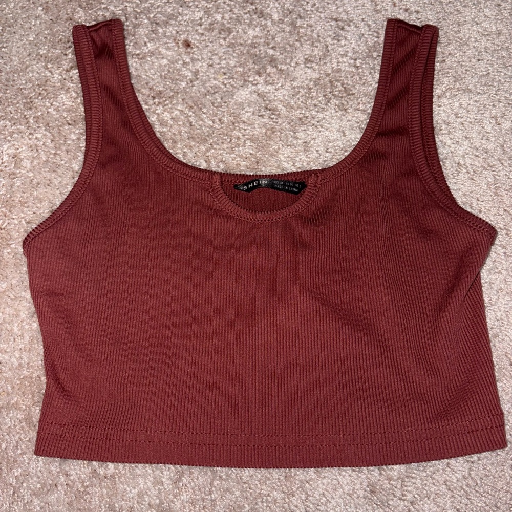 SHEIN Ribbed Tank Top - Deep Rust
